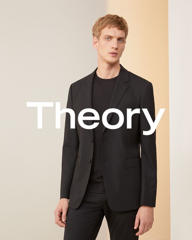 Donning a chic suit, Paul Boche stars in Theory's spring-summer 2019 campaign.