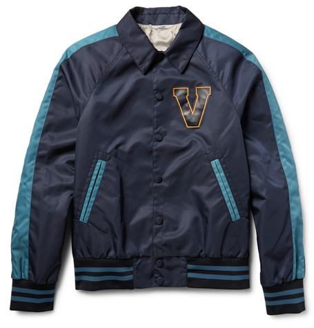 Valentino – Leather-Appliquéd Shell Varsity Jacket – Men – Navy | The ...