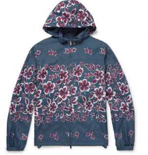 Valentino - Slim-Fit Hibiscus-Print Shell Hooded Jacket - Men - Storm blue Valentino - Slim-Fit Hibiscus-Print Shell Hooded Jacket - Men - Storm blue
