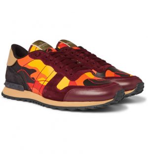 Valentino - Valentino Garavani Rockrunner Camouflage-Print Canvas, Leather and Suede Sneakers - Men - Burgundy Valentino - Valentino Garavani Rockrunner Camouflage-Print Canvas, Leather and Suede Sneakers - Men - Burgundy