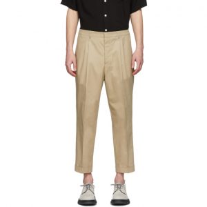 AMI Alexandre Mattiussi Beige Twill Carrot-Fit Trousers AMI Alexandre Mattiussi Beige Twill Carrot-Fit Trousers