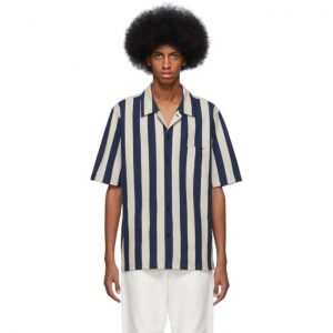 AMI Alexandre Mattiussi Beige and Navy Striped Shirt AMI Alexandre Mattiussi Beige and Navy Striped Shirt