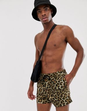 ASOS DESIGN swim shorts in leopard design in short length - Multi ASOS DESIGN swim shorts in leopard design in short length - Multi