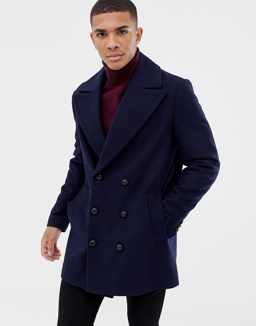 ASOS DESIGN wool mix double breasted jacket in navy – Navy | The ...