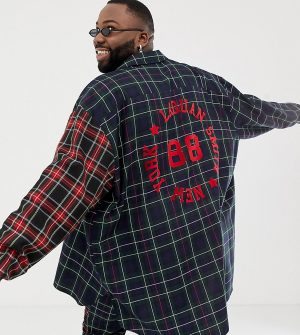 ASOS DESIGN x LaQuan Smith Plus oversized check shirt with back logo - Multi ASOS DESIGN x LaQuan Smith Plus oversized check shirt with back logo - Multi