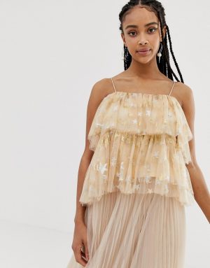 Amy Lynn cami strap lace and ruffle top - Cream Amy Lynn cami strap lace and ruffle top - Cream