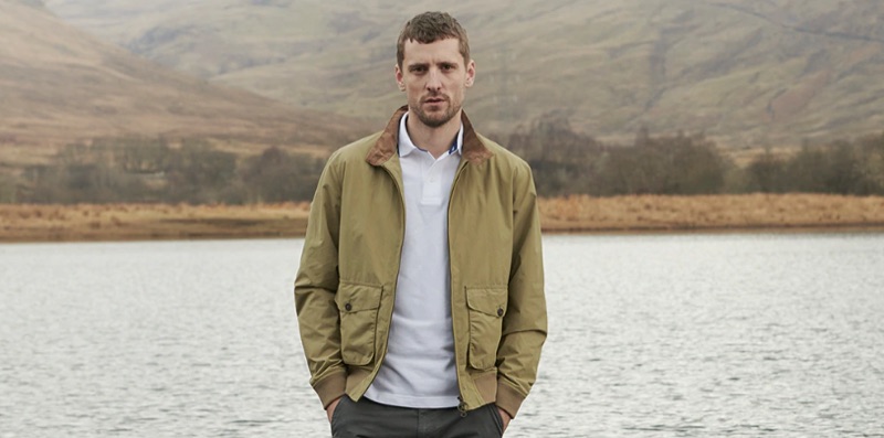 Reuniting with Barbour, George Barnett sports a Steel Tartan collection look for spring-summer 2019.