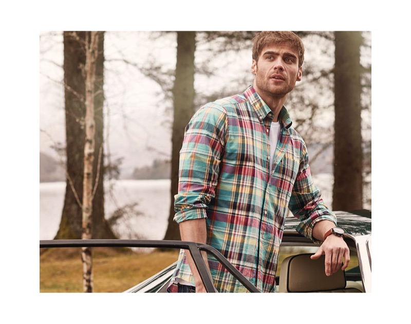 George Alsford sports a plaid shirt from Barbour's spring-summer 2019 collection.