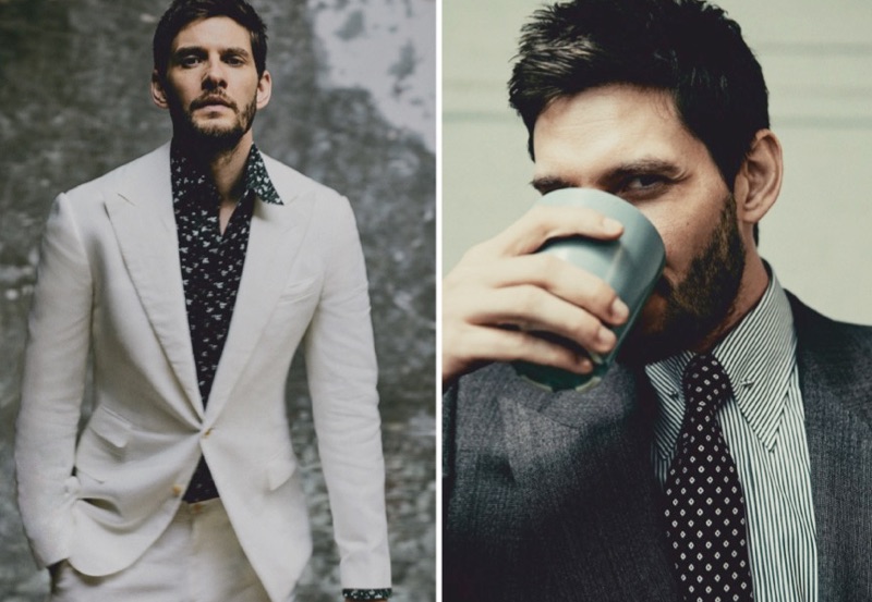 Left: Ben Barnes wears a white linen suit by Ralph Lauren Purple Label with a Marol shirt. Right: Barnes dons a brown Edward Sexton suit jacket and shirt with an Emma Willis tie. » Ben Barnes Goes Sartorial for The Rake, Talks 'Gold Digger' Left: Ben Barnes wears a white linen suit by Ralph Lauren Purple Label with a Marol shirt. Right: Barnes dons a brown Edward Sexton suit jacket and shirt with an Emma Willis tie.
