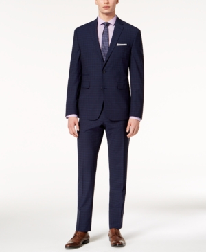 Closeout! Vince Camuto Men's Coolmax Slim-Fit Stretch Navy Plaid Suit Closeout! Vince Camuto Men's Coolmax Slim-Fit Stretch Navy Plaid Suit