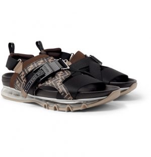 Fendi - Logo-Print Leather and Webbing Sandals - Men - Dark brown Fendi - Logo-Print Leather and Webbing Sandals - Men - Dark brown