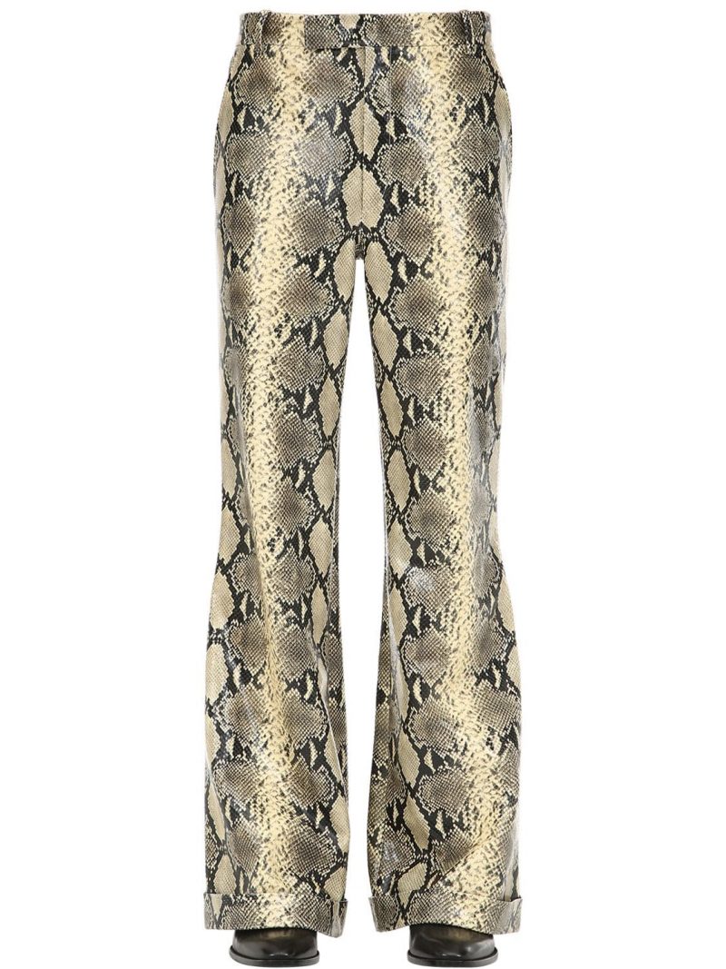 Flared Python Print Leather Pants | The Fashionisto