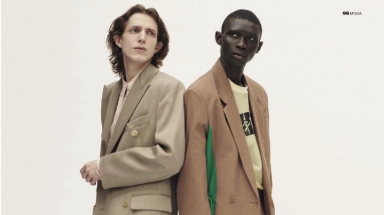 Models Xavier Buestel and Fernando Cabral star in an editorial for GQ Italia.