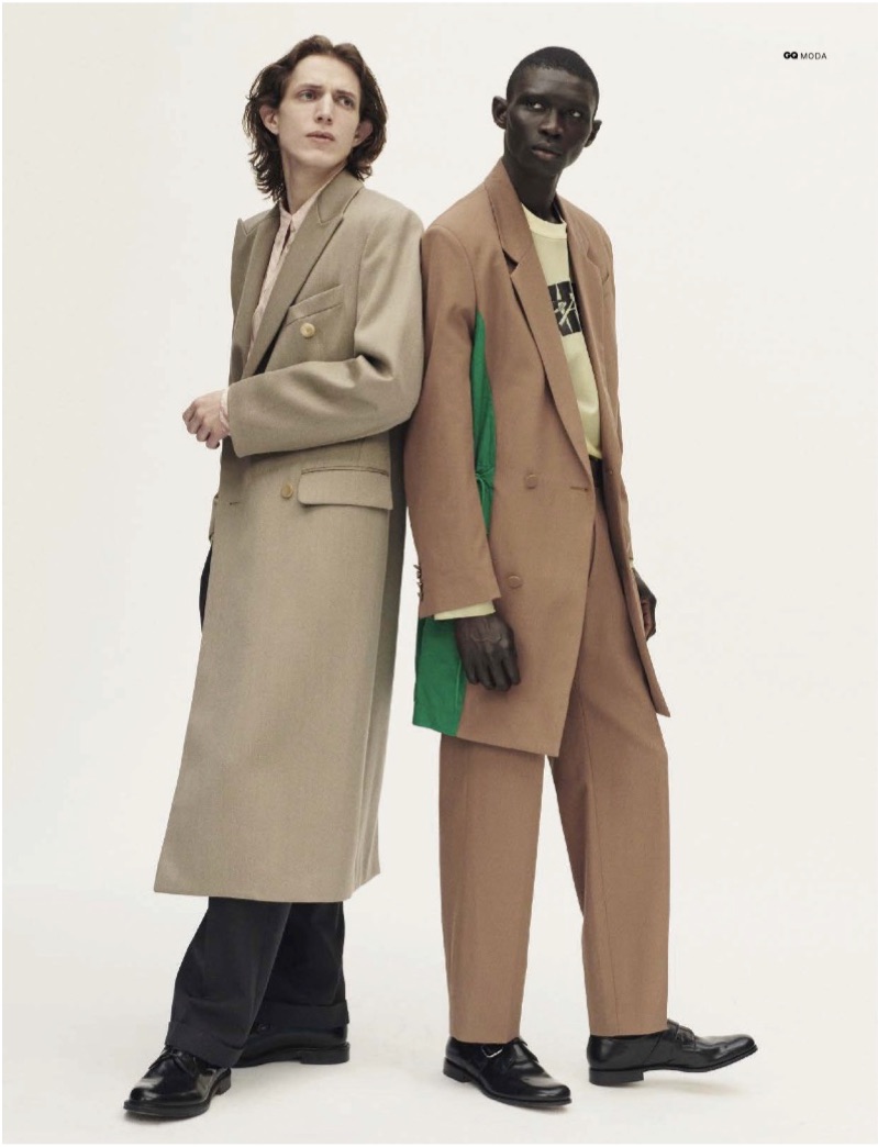 Models Xavier Buestel and Fernando Cabral star in an editorial for GQ Italia.