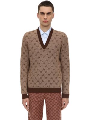 Gg Wool Jacquard V-neck Sweater Gg Wool Jacquard V-neck Sweater