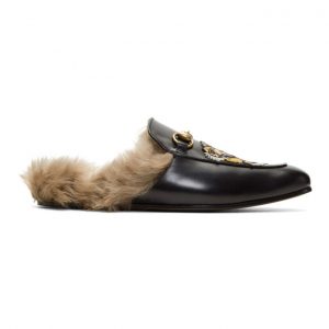 Gucci Black Fur Tiger Princetown Slippers Gucci Black Fur Tiger Princetown Slippers