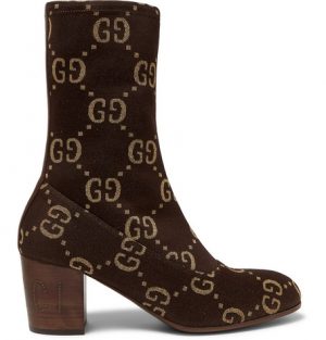 Gucci - Leather-Trimmed Logo-Jacquard Boots - Men - Brown Gucci - Leather-Trimmed Logo-Jacquard Boots - Men - Brown