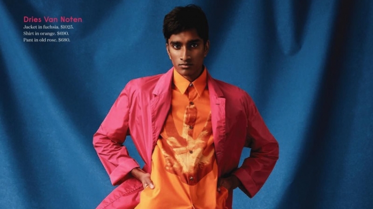 Embracing color, Jeenu Mahadevan wears a spring look from Dries Van Noten.