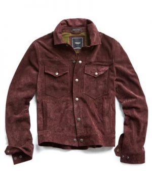 Italian Suede Snap Front Dylan Jacket in Burgundy Italian Suede Snap Front Dylan Jacket in Burgundy