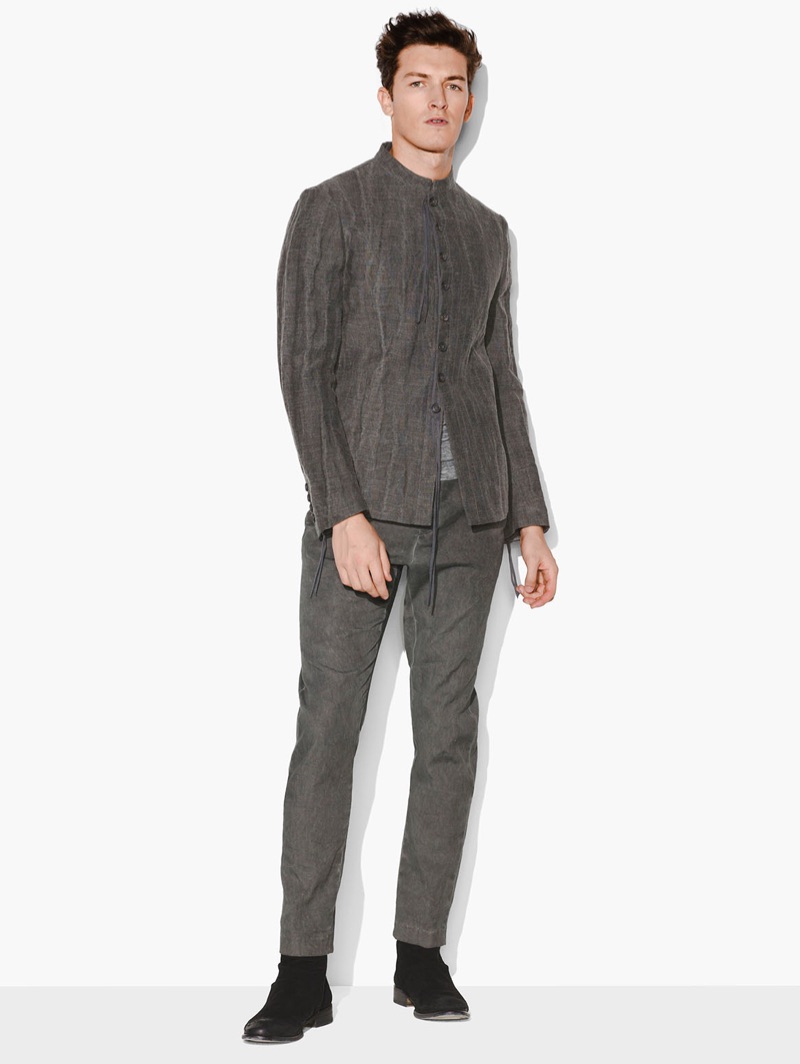 British model Oli Lacey dons The Dragonstone Linen Jacket from the John Varvatos x Game of Thrones collection. » John Varvatos Partners with Game of Thrones for Collaboration British model Oli Lacey dons The Dragonstone Linen Jacket from the John Varvatos x Game of Thrones collection.