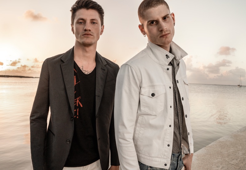Embracing contemporary style, Eli Hall and Mike Russo wear John Varvatos Star USA.