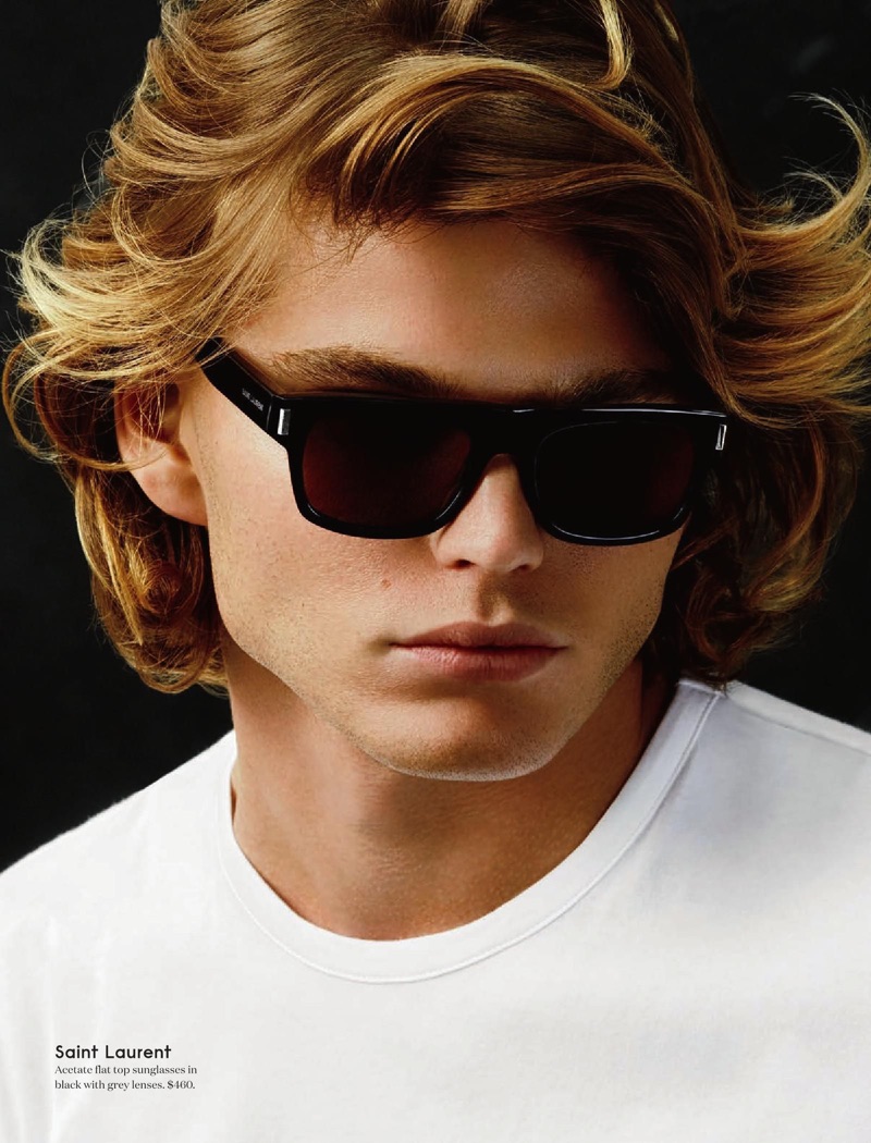 A cool vision, Jordan Barrett rocks Saint Laurent sunglasses.