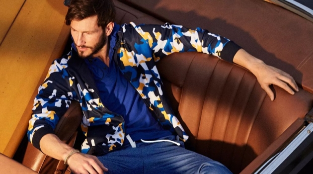 Good Vibes: Parker Gregory, Francisco Henriques + More Sport Activewear for Macy's Parker Gregory rocks a Club Room camouflage print track jacket.
