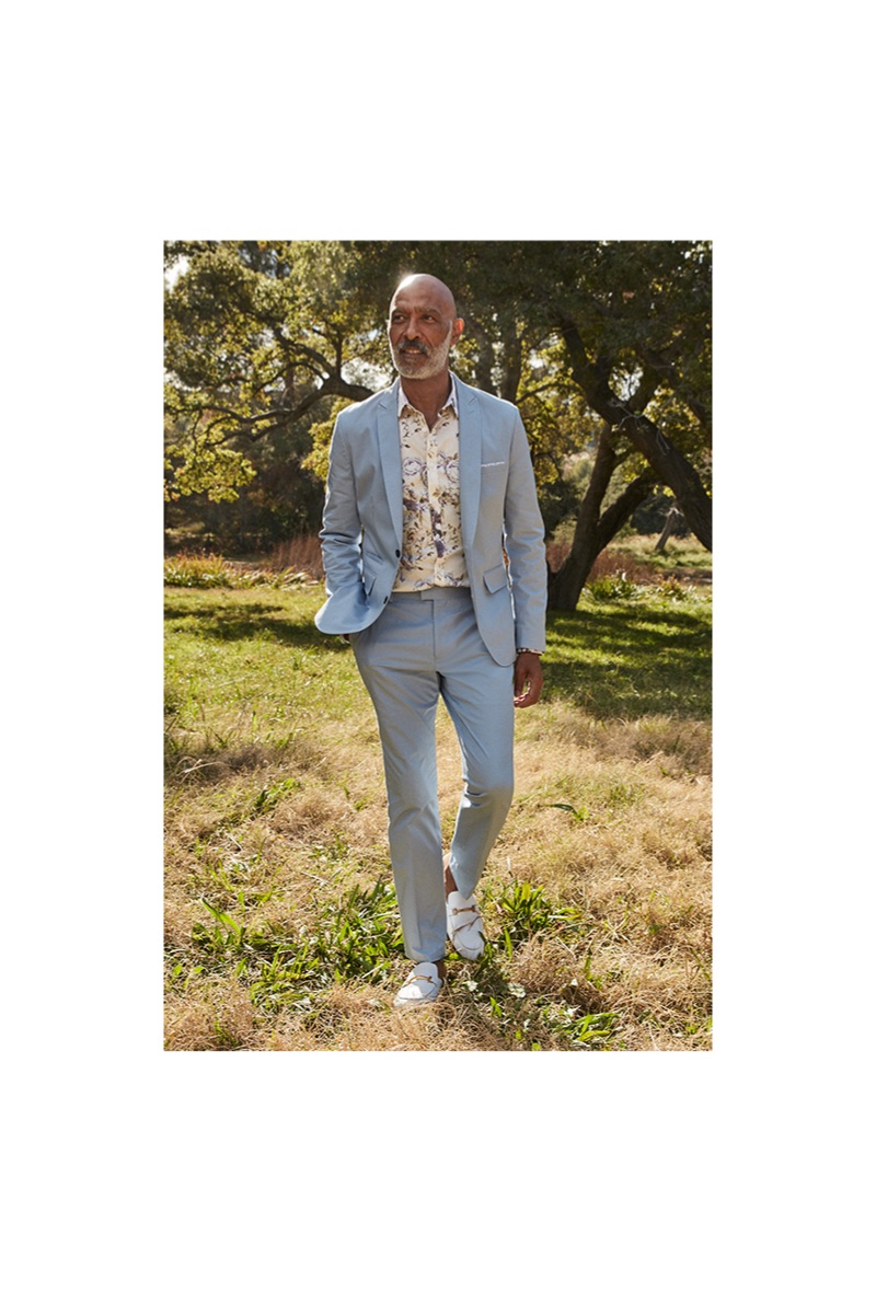 Lono Brazil dons a pastel suit by I.N.C.