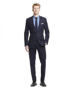 Made in USA Wool Pinstripe Suit Jacket in Navy Made in USA Wool Pinstripe Suit Jacket in Navy