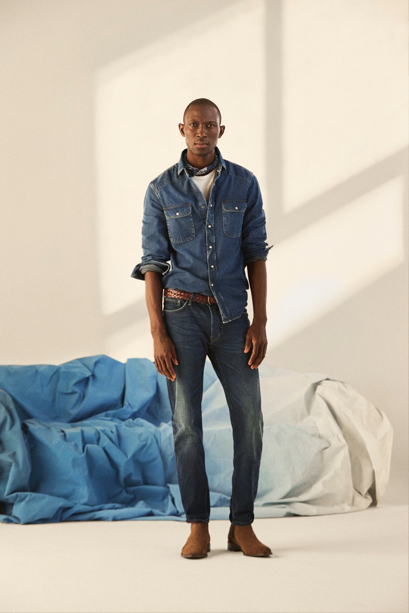 Dark Denim: Armando Cabral doubles down on distressed dark denim from Mango.