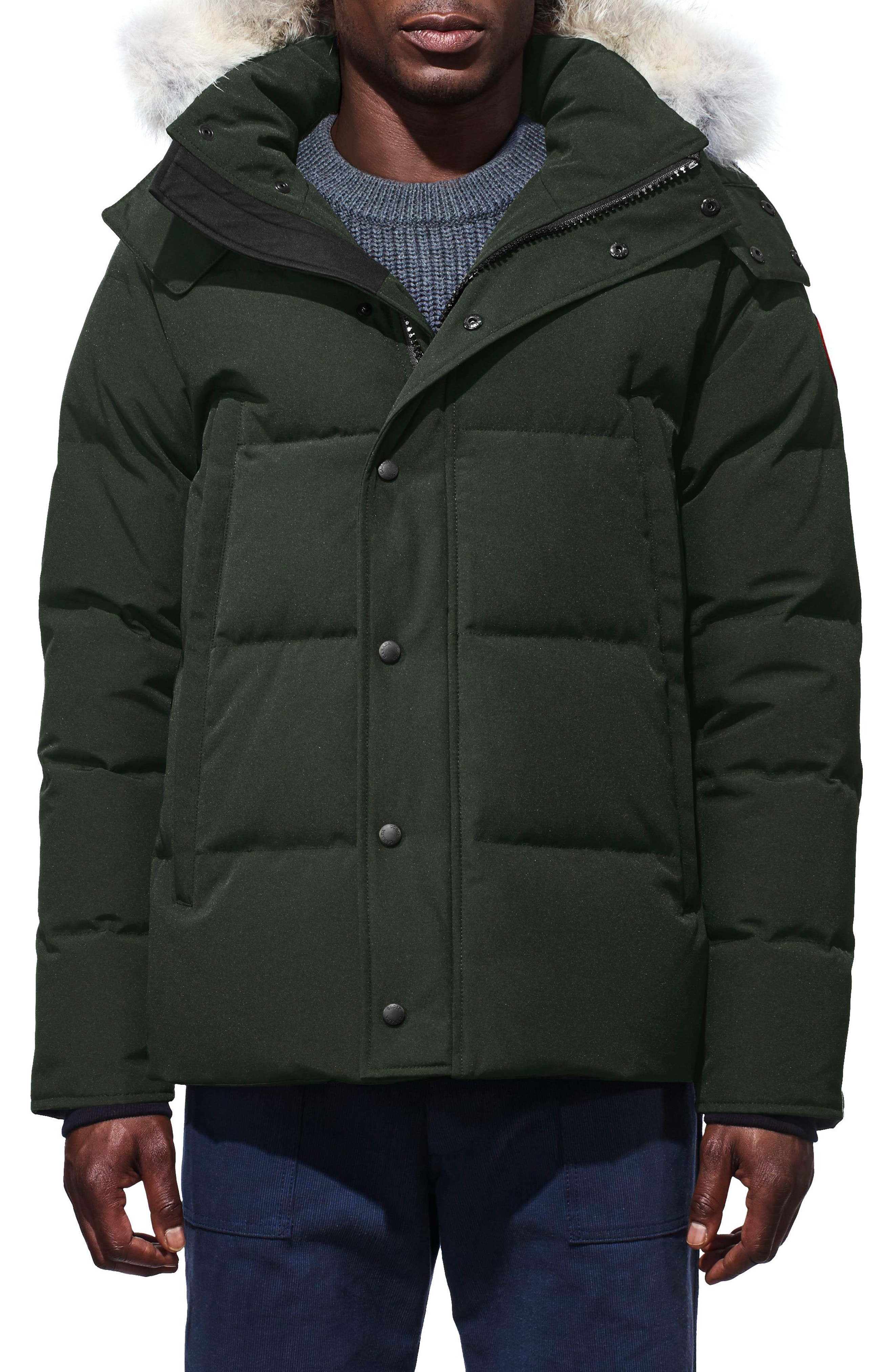 Men S Canada Goose Wyndham Slim Fit Genuine Coyote Fur Trim Down Jacket Size X Large Grey