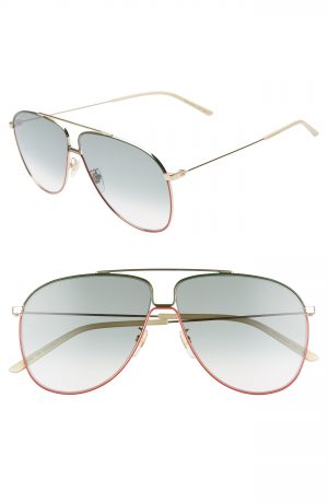 Men's Gucci 63Mm Oversize Gradient Aviator Sunglasses - Gold/ Green Men's Gucci 63Mm Oversize Gradient Aviator Sunglasses - Gold/ Green