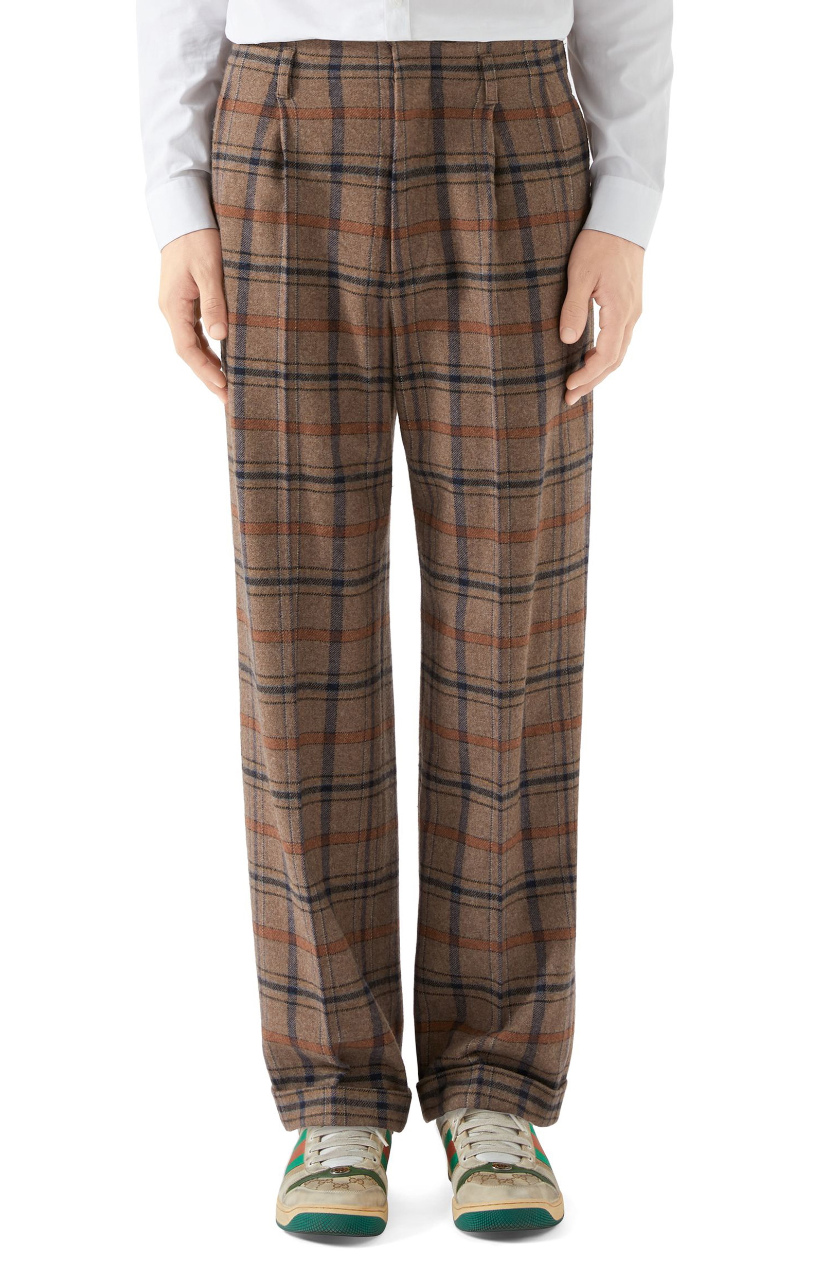 Men’s Gucci Plaid Dress Pants, Size 46 EU – Brown | The Fashionisto