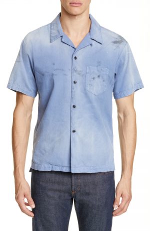 Men's John Elliott Gas Station Shirt, Size Small - Blue Men's John Elliott Gas Station Shirt, Size Small - Blue