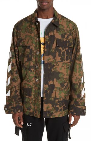 Men's Off-White Camo Field Jacket, Size Medium - Brown Men's Off-White Camo Field Jacket, Size Medium - Brown