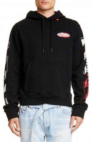 Men's Off-White Diagonal Split Logo Hooded Sweatshirt, Size X-Large - Black Men's Off-White Diagonal Split Logo Hooded Sweatshirt, Size X-Large - Black