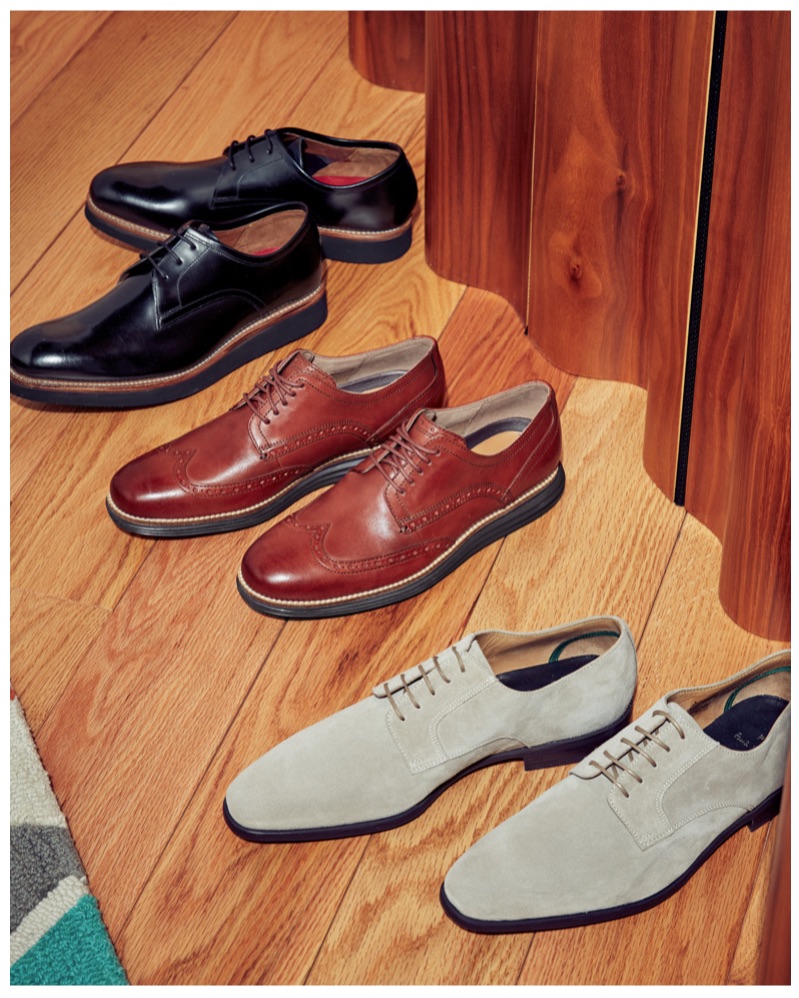 Office-Ready Lace-Ups (Top to Bottom): Grenson Lennie Derby Shoes, Cole Haan Original Grand Short Wingtip Oxfords, and PS Paul Smith Daniel Lace-Ups