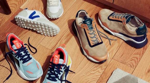 East Dane Presents the Spring Shoe Shakeup Retro Sneakers (Left to Right): PUMA Select RS-X Reinvention Sneakers, Veja SDU Hexa Sneakers, and Zespa ZSP7 Mixed Suede Runners