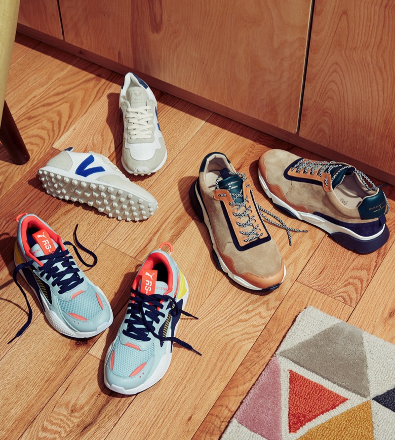 Retro Sneakers (Left to Right): PUMA Select RS-X Reinvention Sneakers, Veja SDU Hexa Sneakers, and Zespa ZSP7 Mixed Suede Runners