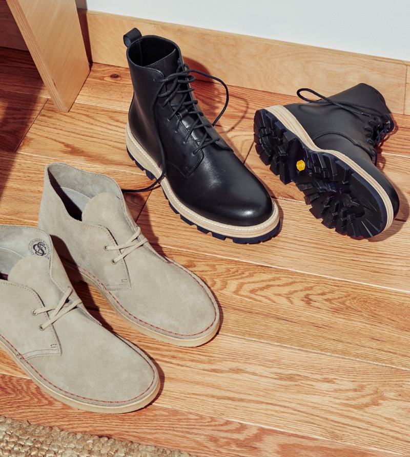 Boots Rebooted (Left to Right): Clarks Suede Desert Boots and Clarks Lorwin Mali Boots