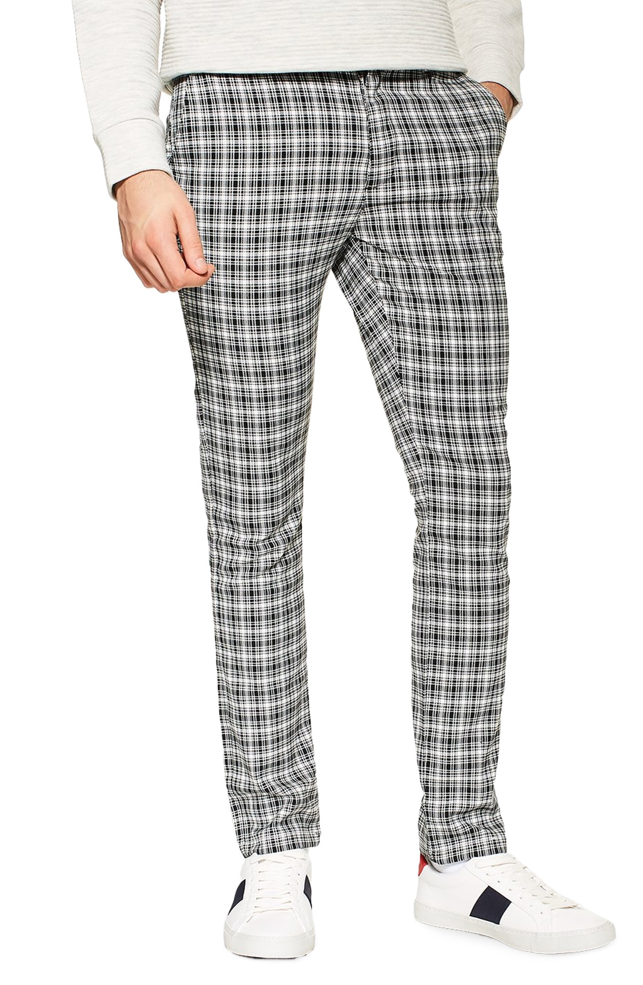 mens checked trousers with side stripe