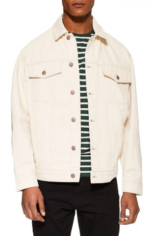 Men's Topman Embroidered Denim Jacket, Size Large - White Men's Topman Embroidered Denim Jacket, Size Large - White