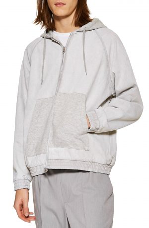 Men's Topman Jersey Hoodie, Size Large - Grey Men's Topman Jersey Hoodie, Size Large - Grey