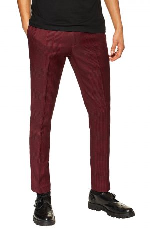 Men's Topman Kemp Check Skinny Trousers, Size 32 x 32 - Red Men's Topman Kemp Check Skinny Trousers, Size 32 x 32 - Red