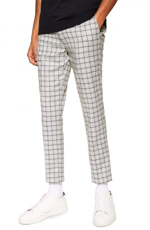 Men's Topman Skinny Fit Check Trousers, Size 30 x 32 - Black Men's Topman Skinny Fit Check Trousers, Size 30 x 32 - Black