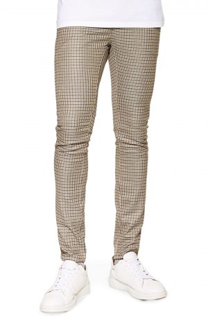 Men's Topman Skinny Fit Puppytooth Stretch Trousers, Size 30 x 30 - Beige Men's Topman Skinny Fit Puppytooth Stretch Trousers, Size 30 x 30 - Beige