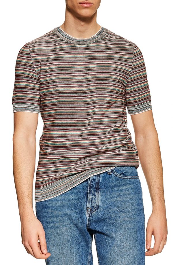 Men’s Topman Stripe Short Sleeve Sweater, Size Large – Red | The
