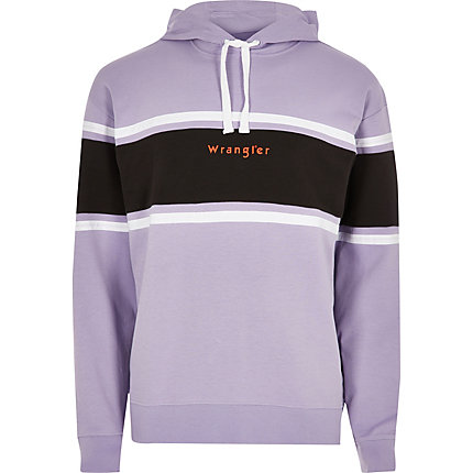 purple color block hoodie
