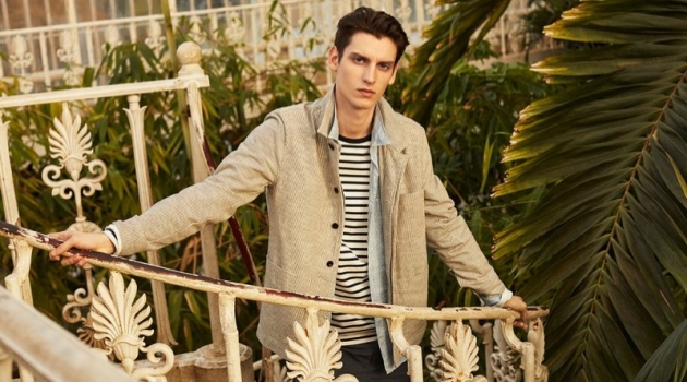 Anthony Gilardot & Lukas Marschall Sport Lightweight Spring Style from Mr P. Anthony Gilardot wears a striped slub jacket, jersey t-shirt, shorts, and linen shirt by Mr P.