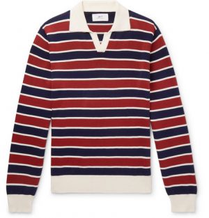 Mr P. - Striped Knitted Cotton Polo Shirt - Men - Brick Mr P. - Striped Knitted Cotton Polo Shirt - Men - Brick